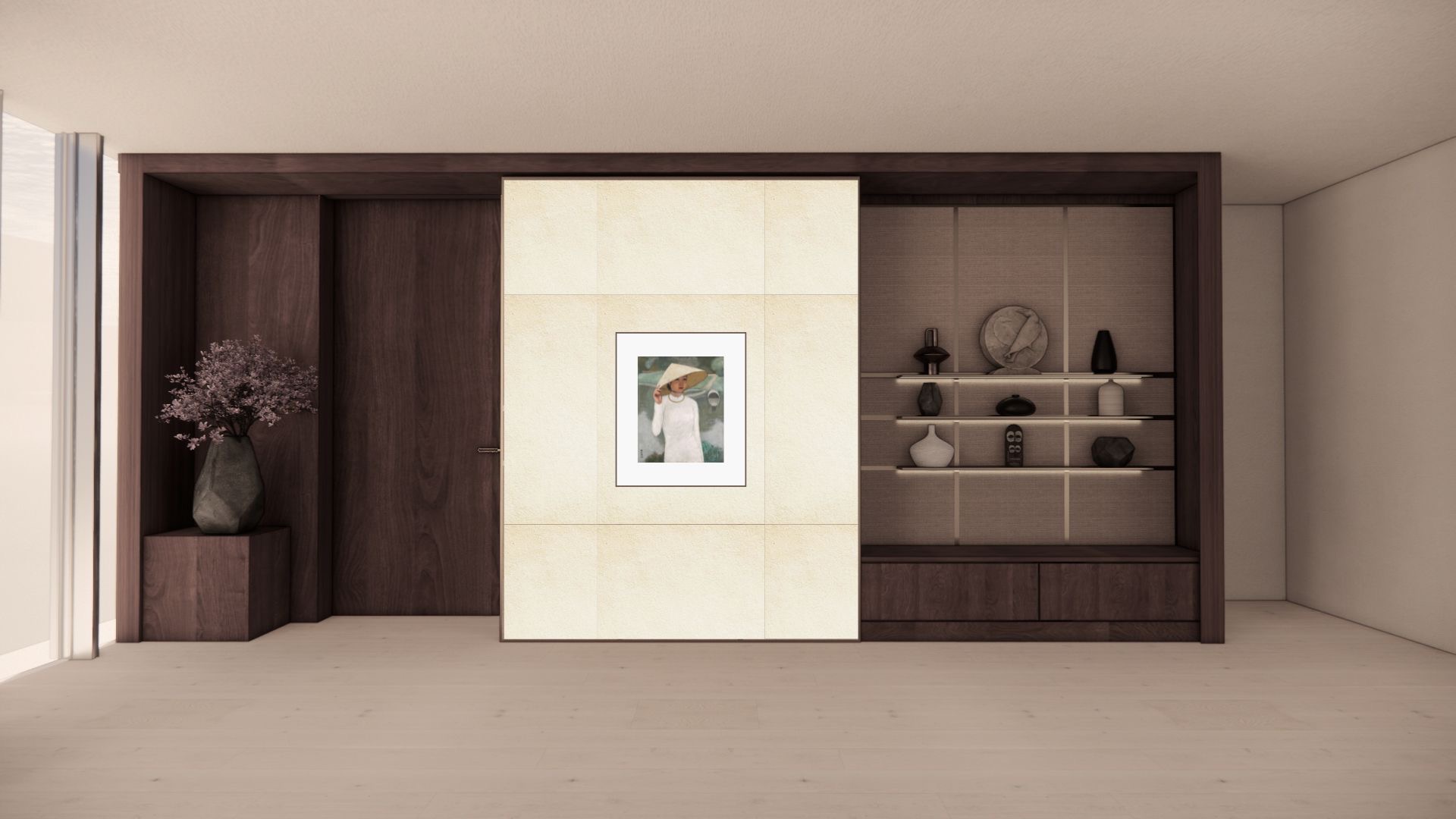 Built-in shelving and art display